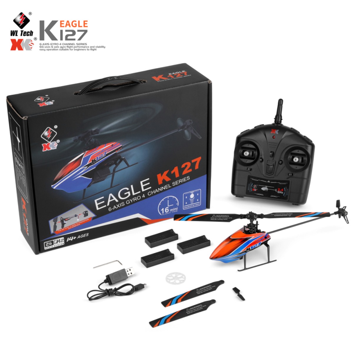  XK K127 4CH 6 軸ジャイロ シングルブレード RC ヘリコプター RTF 