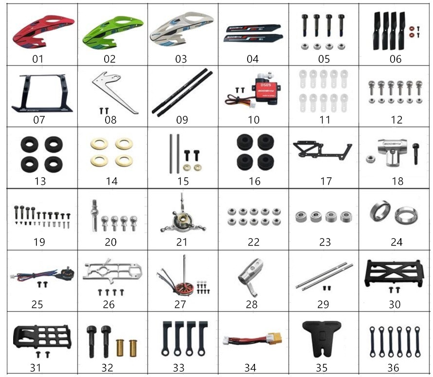 GOOSKY S1 RC ヘリコプター用スペアパーツ 補修部品 メインブレード・サーボ・横軸・ベアリング等