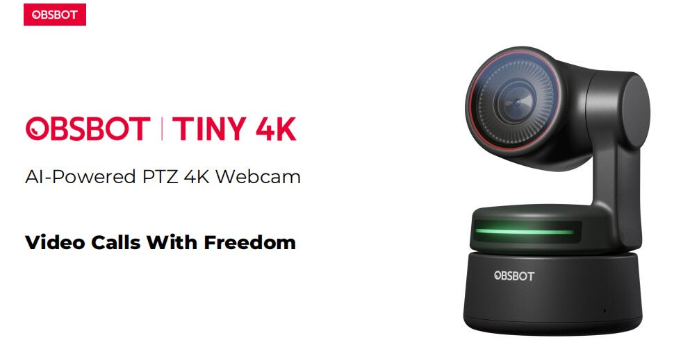 Obsbot TINY 4K 30FPS ウェブカメラ AI搭載 PTZ ジェスチャーコントロール