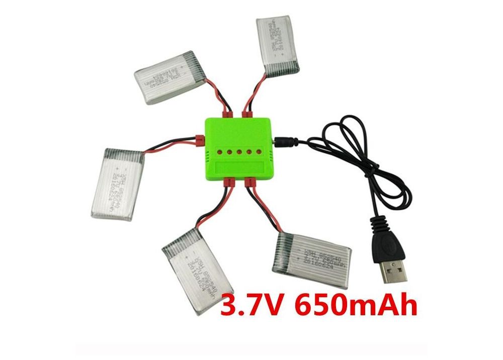 BLL Syma X5HW X5HC 用パーツ 3.7V 650mAh バッテリー*5PCS+ USB充電器
