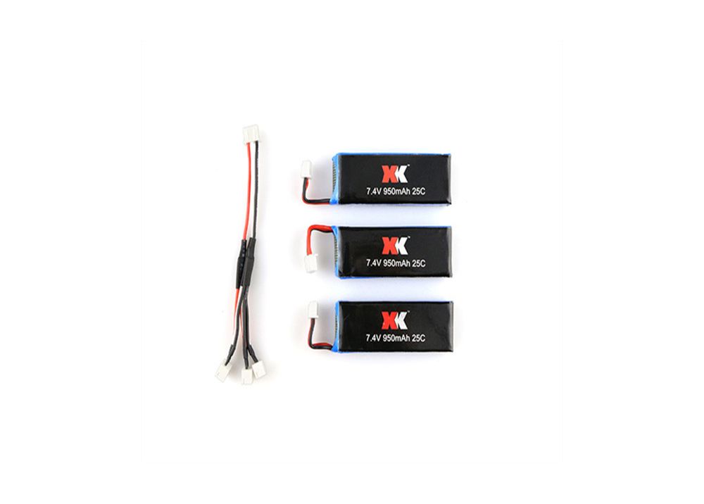 3個 XK X251 RCクアッドコプター用7.4V 950mAh 25C バッテリー + 変換ケーブル