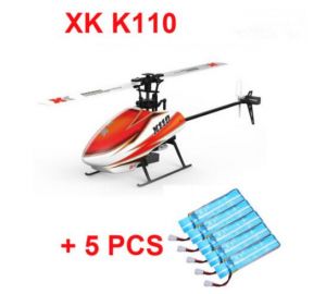 XK K110 Blash 6CH Brushless 3D 6G System RC Helicopter BNF Toy Compatible with FUTABA S-FHSS + 5PCS Battery