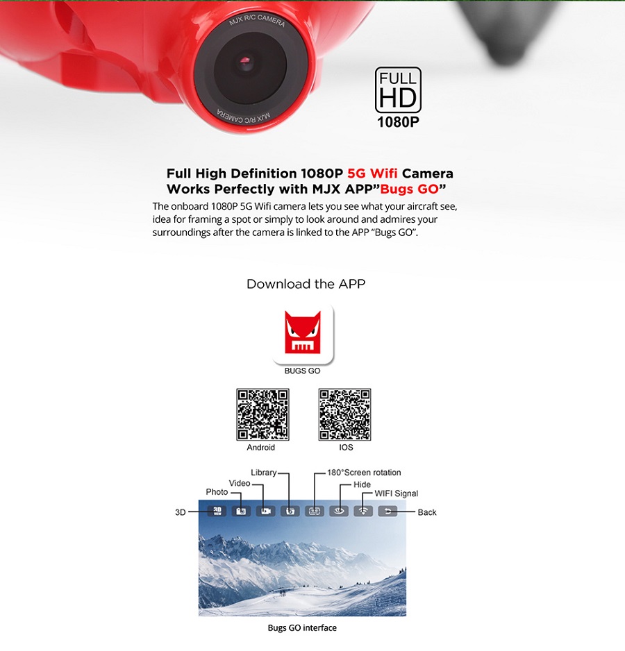 MJX B2W WIFI FPV ブラシレス  GPS RC クアッドコプター 1080Pカメラ搭載  RTF 2.4GHz