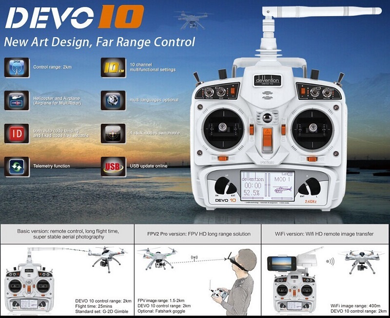 Walkera ワルケラ 新型 DEVO 10 10CH 送信機 (白)最大2KM コントロールレンジ