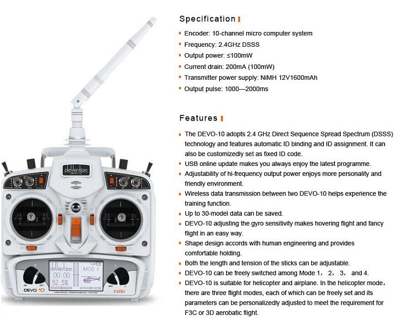 Walkera ワルケラ 新型  DEVO 10 10CH 送信機 （白）最大2KM コントロールレンジ 