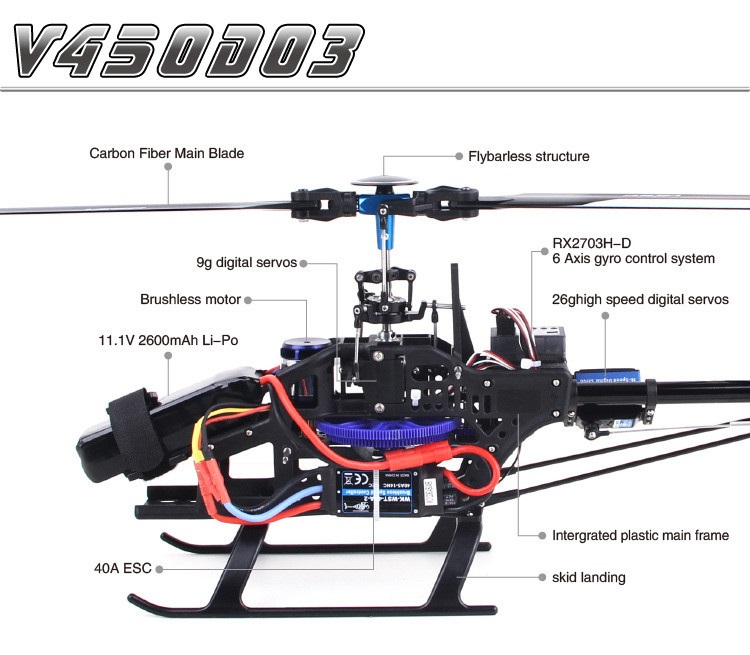 Walkera V450D03 DEVO 7送信機フルセット 6CH 3D 6軸ジャイロ ブラシレス RC ヘリコプター RTF 2.4GHz