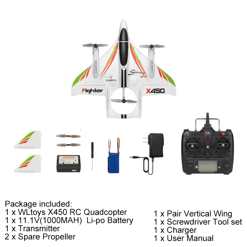 XK X450 6CH 3D/6G ブラシレス固定翼 RC飛行機 垂直離陸/着陸 2.4GHz RTF 