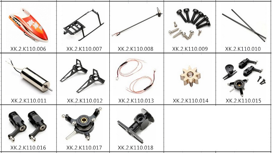 XK K110 RCヘリコプター専用スペアパーツ　補修部品 キャノピー/メインブレード/バッテリー/受信機/モーターなど