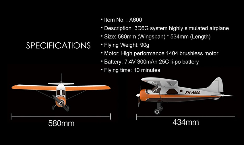 XK DHC-2 A600 4CH 3D6Gシステム ブラシレスRC飛行機 グライダー RTF 2.4GHz FUTABA S-FHSSと互換性あり