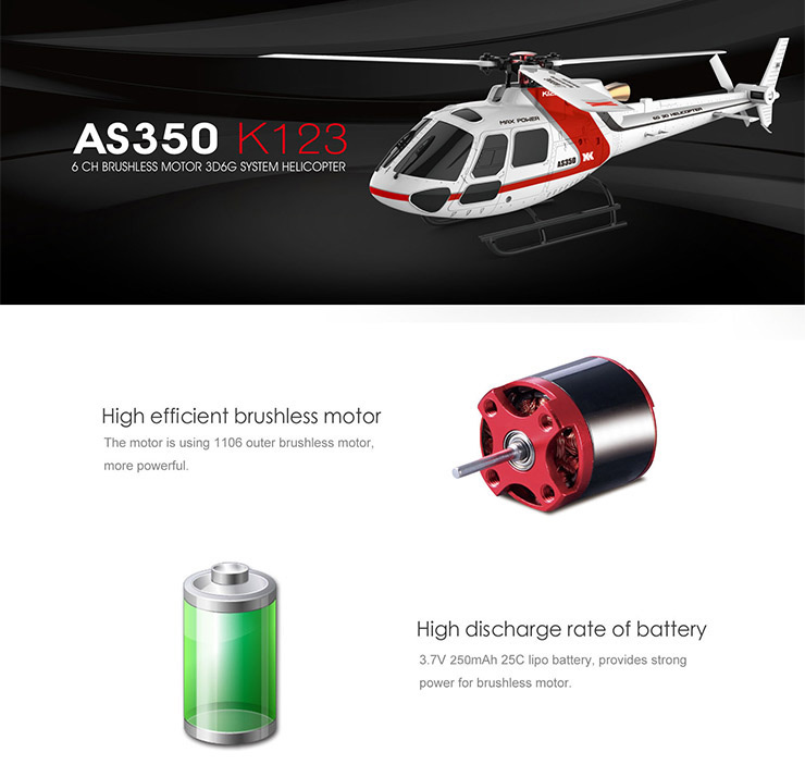 XK AS350 K123 6CH ブラシレス 3D6G システム RC ヘリコブター RTF 2.4GHz 