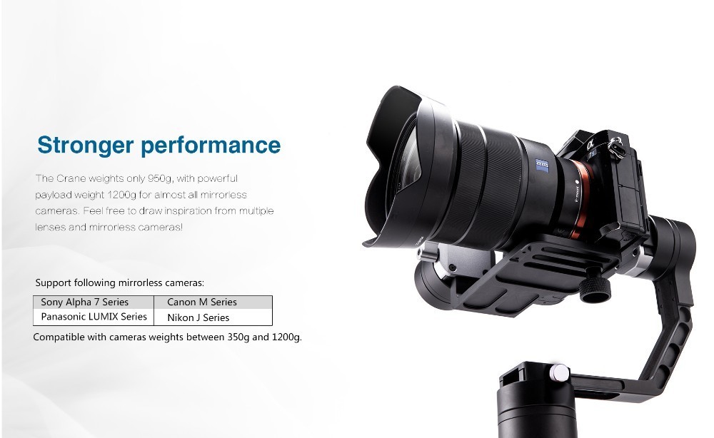 Zhiyun Crane 3軸ハンドルスタビライザー  3軸ブラシレスジンバル  360 無制限回転